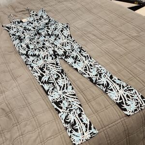 MICHAEL Michael Kors Tropical Black and Blue Patterned Belted Jumpsuit Size L!